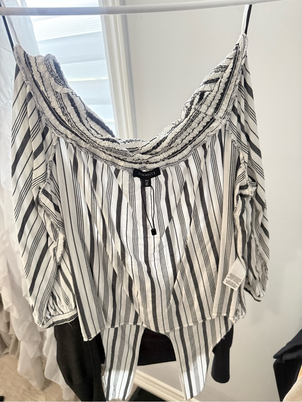 Dynamite Black and White Striped Off-Shoulder Blouse